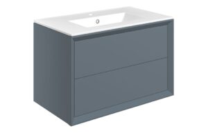 Push 815mm Wall Hung 2 Drawer Basin Unit & Basin - Matt Storm Blue