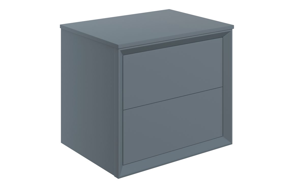 610mm Wall Hung 2 Drawer Basin Unit Top - Matt Storm Blue