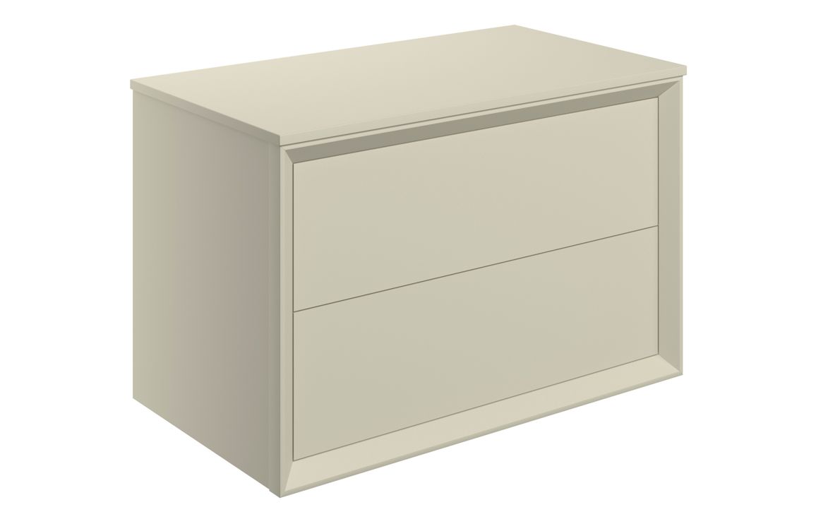 Push 800mm Wall Hung 2 Drawer Basin Unit & Top - Matt Cotton