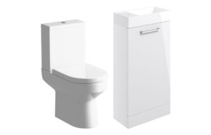 Volta White Gloss Door Basin Unit 410mm F/S & C/C Toilet Pack
