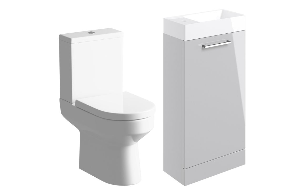 Volta Grey Gloss Door Basin Unit 410mm F/S & C/C Toilet Pack