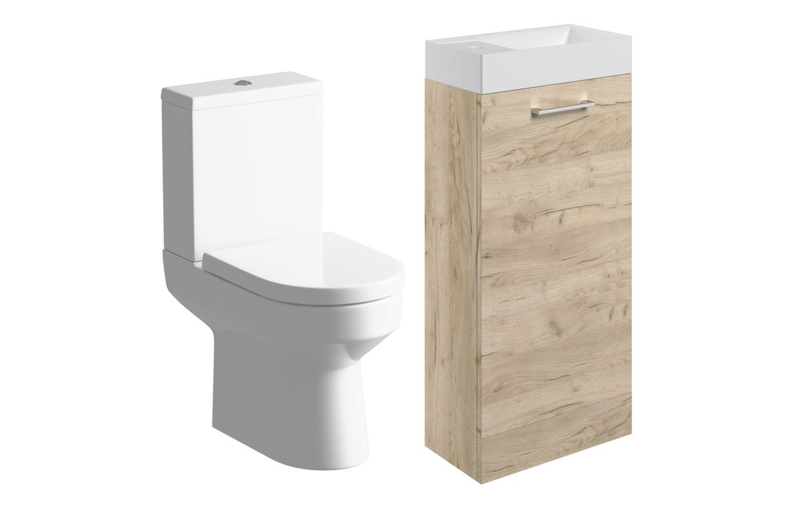 Volta Oak Door Basin Unit 410mm F/S & C/C Toilet Pack