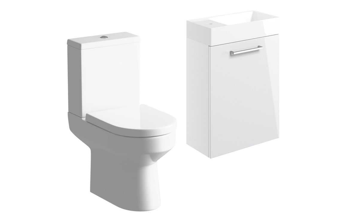 Volta Door Basin Unit 410mm W/H & C/C Toilet Pack - White Gloss