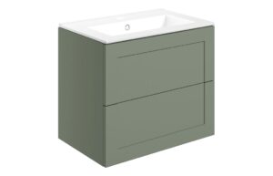 Mayfair 615mm Wall Hung 2 Drawer Basin Unit & Basin - Matt Reed Green
