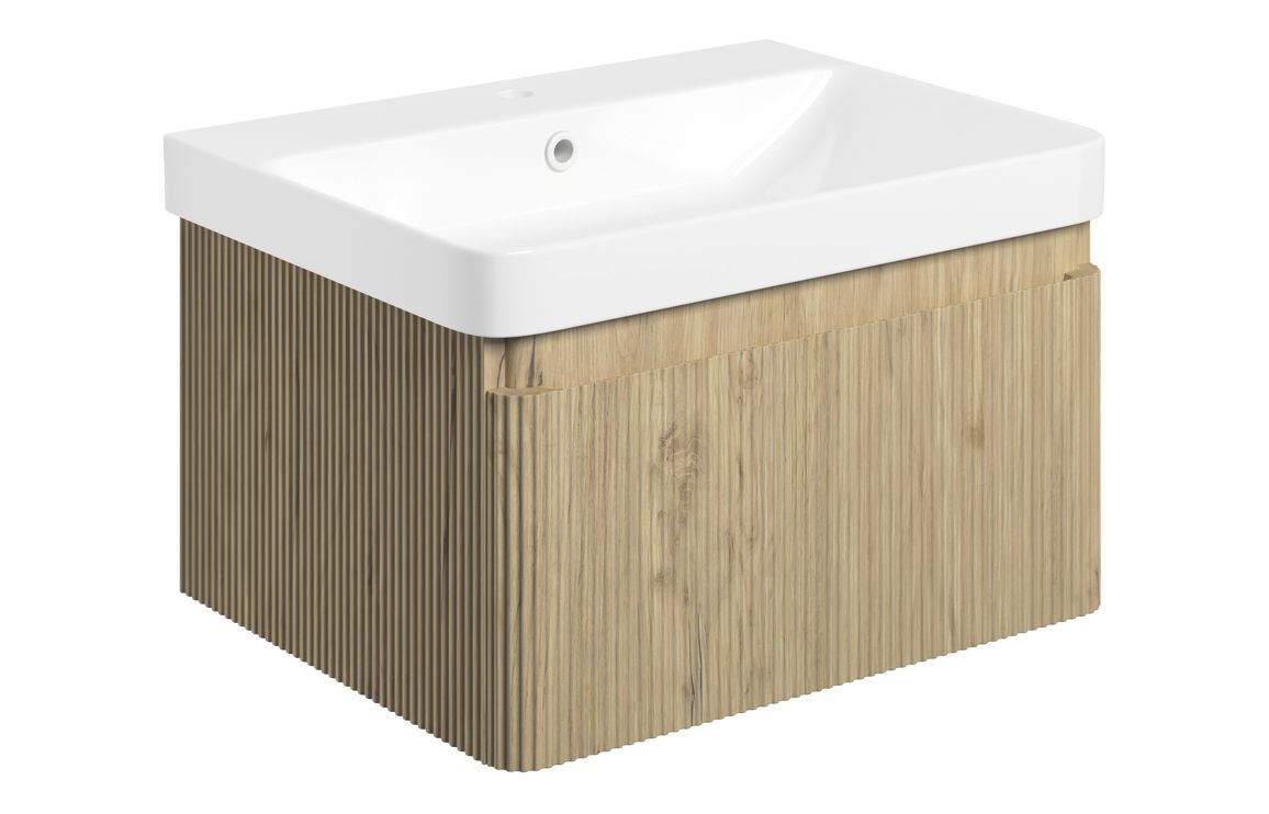 Kuba 605mm Wall Hung 1 Drawer Basin Unit & Basin - Textured Oak