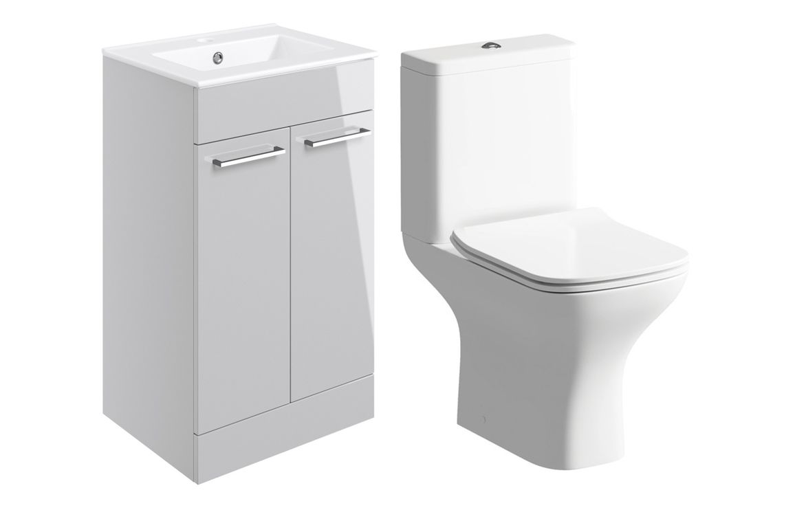 Volta 510mm Floor Standing Unit Grey Gloss & Close Coupled WC Pack