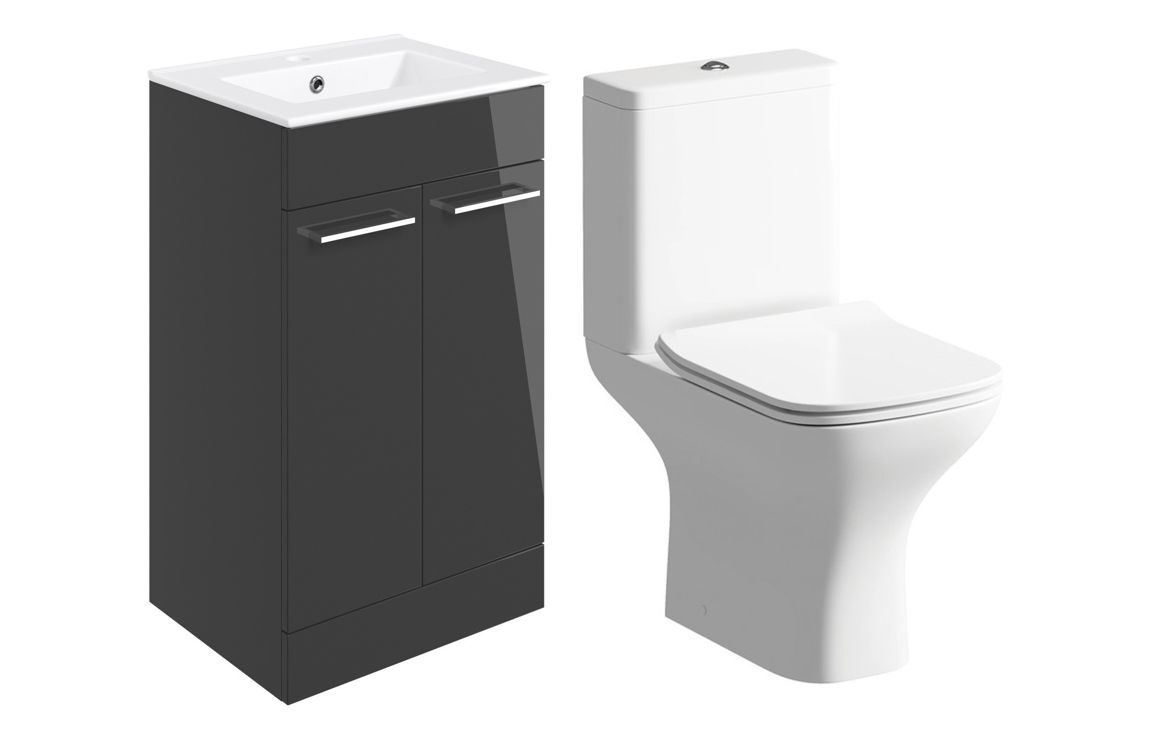 Volta 510mm Floor Standing Unit & Close Coupled WC Pack - Anthracite Gloss