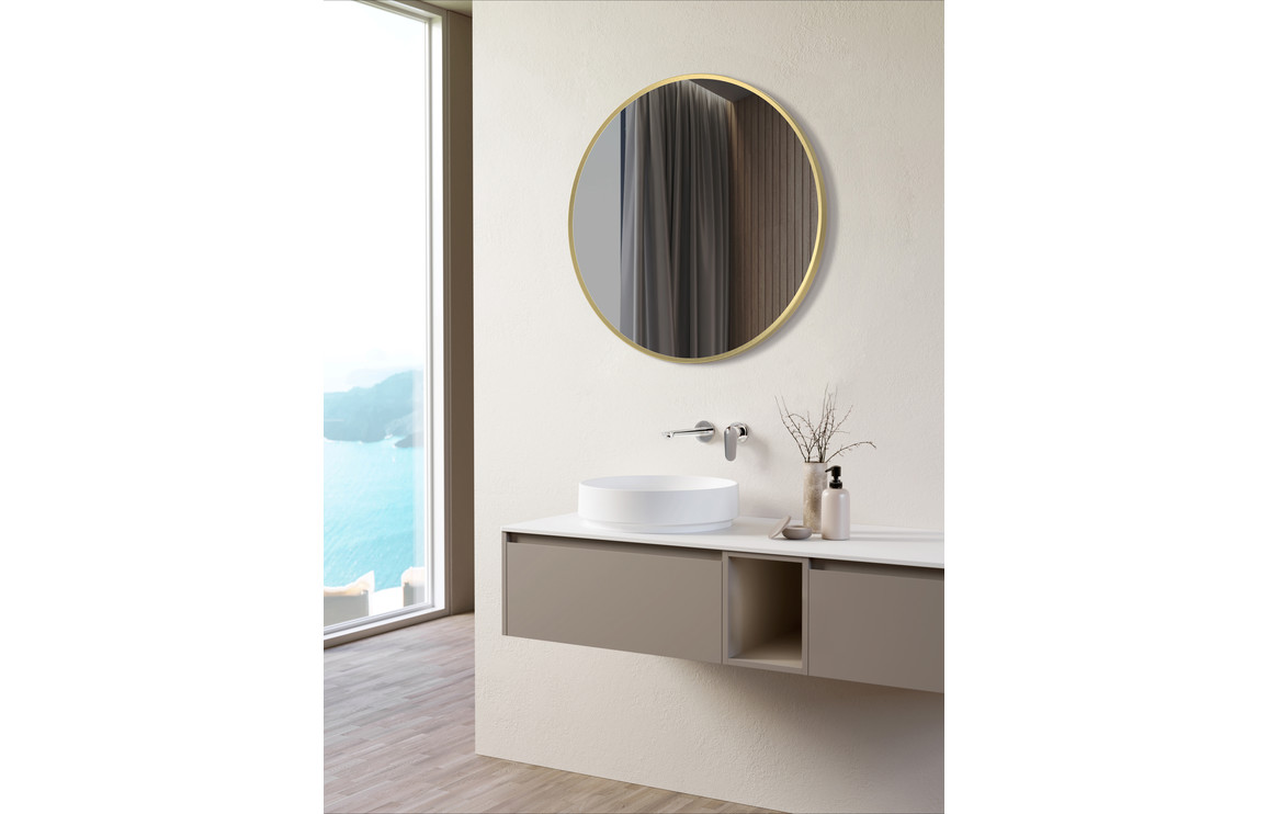 Kenji 600mm Round Mirror - Brushed Brass - Image 2