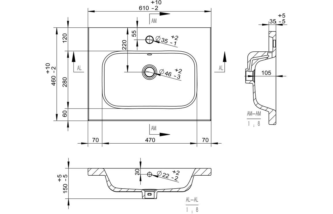 Statement 610mm Wall Hung 2 Drawer Basin Unit & Basin - Matt Deep Blue - Image 5