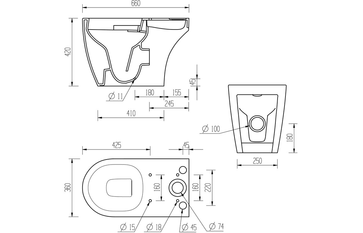 Cilantro Rimless Close Coupled Open Back WC & Soft Close Seat - Image 4