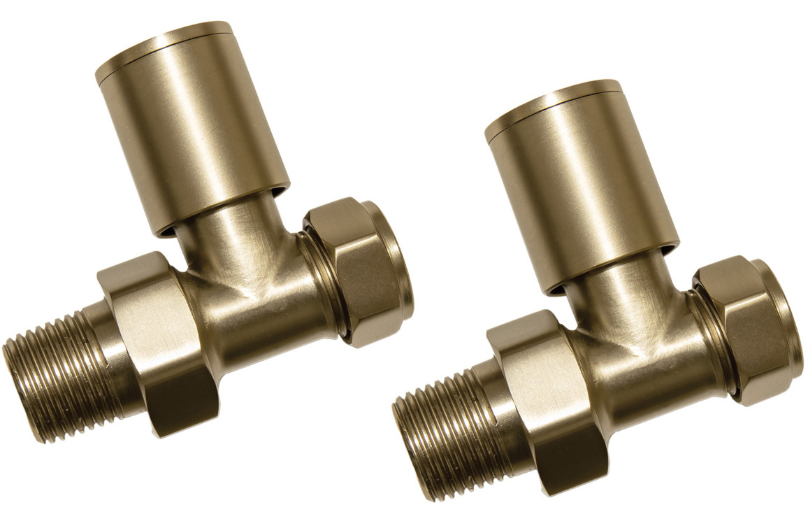 Patterned Brushed Brass Radiator Valves - Straight