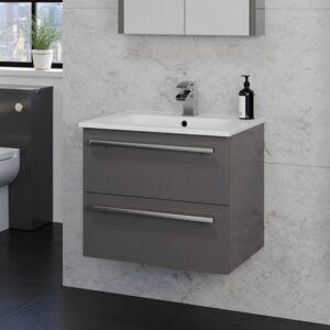 Purity 600mm 2 Drawer Wall Mounted Unit Storm Grey Gloss