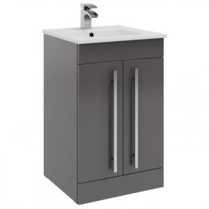Purity 390. 500mm 2 Door Floor Standing Unit Storm Grey Gloss
