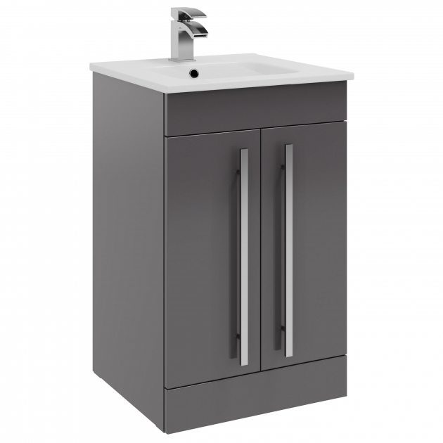 Purity 390. 500mm 2 Door Floor Standing Unit Storm Grey Gloss