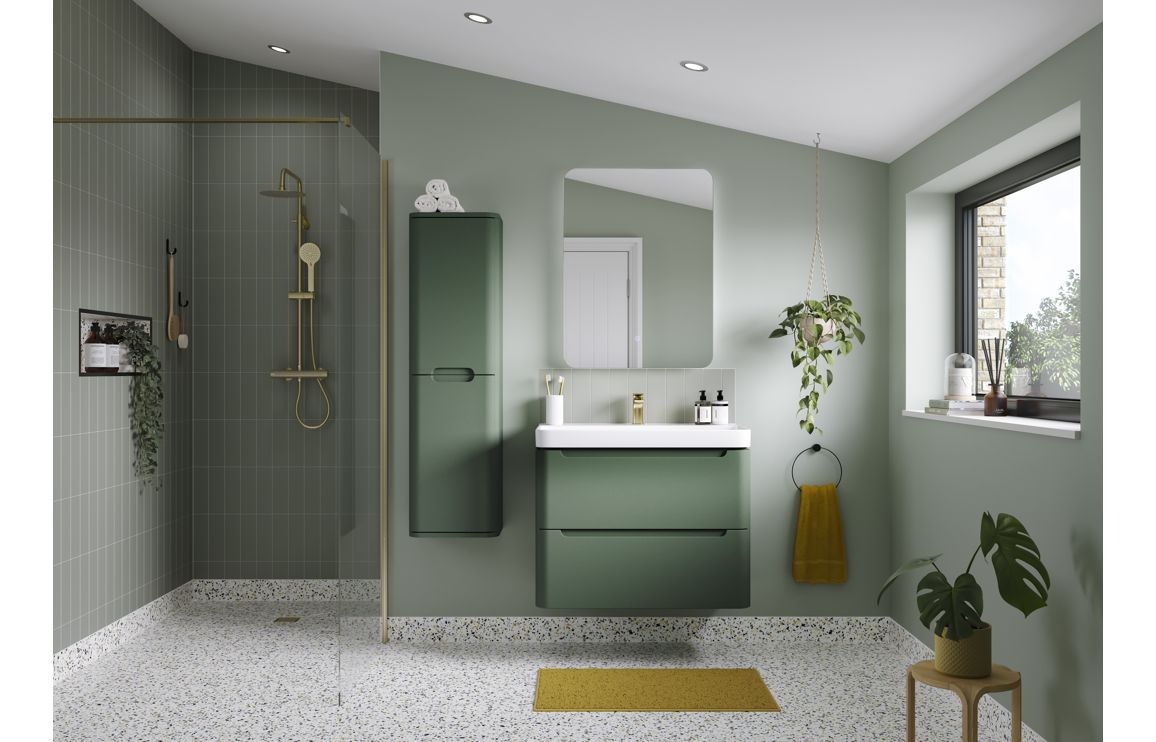 Lambra 800mm 2 Drawer Wall Hung Basin Unit - Matt Sage Green - Image 2