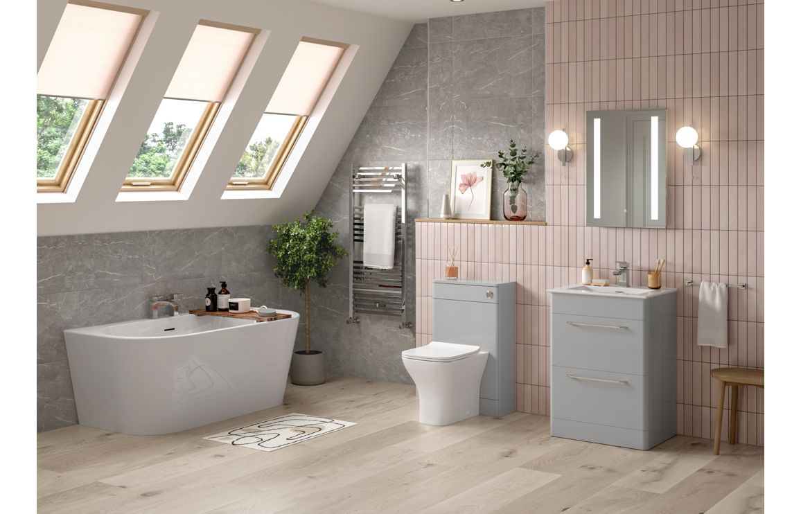 Gatsby 610mm 2 Drawer Wall Unit & Basin - Grey Gloss - Image 2