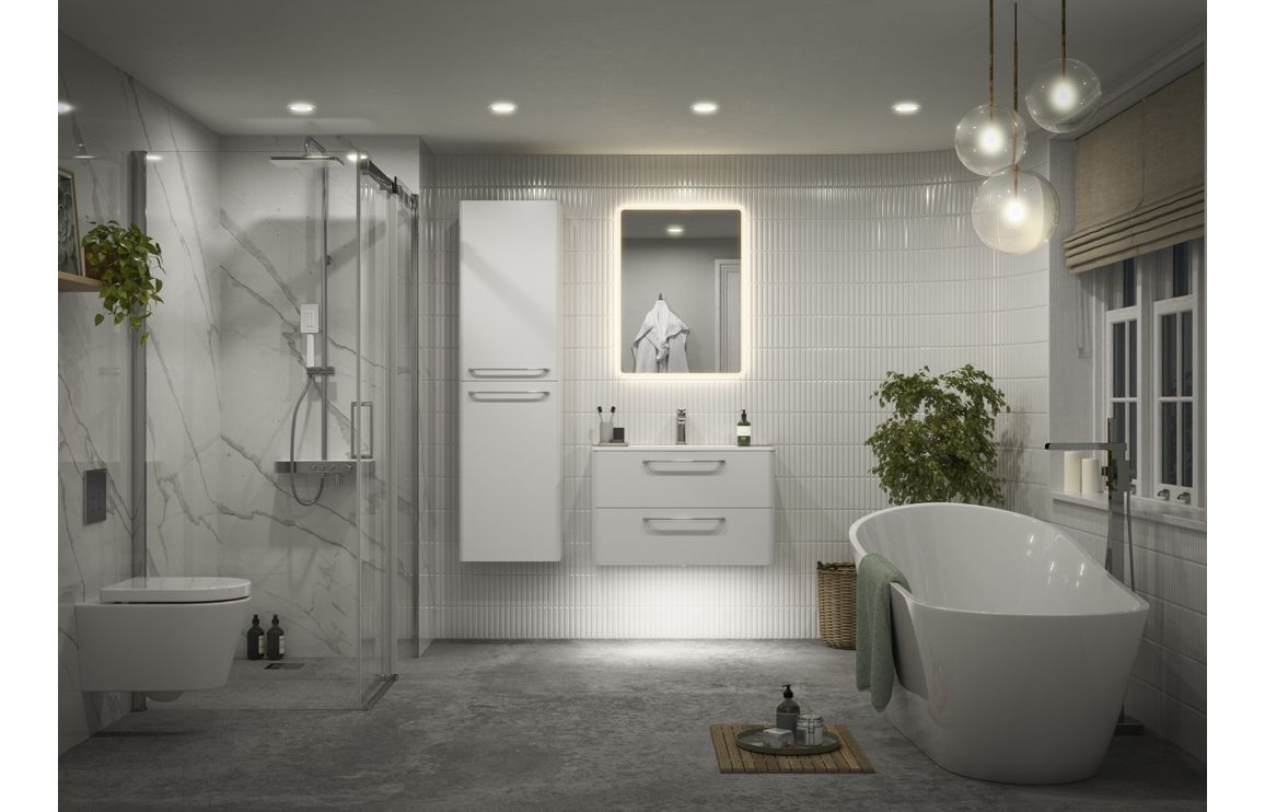 Gatsby 610mm 2 Drawer Wall Unit & Basin - White Gloss - Image 3