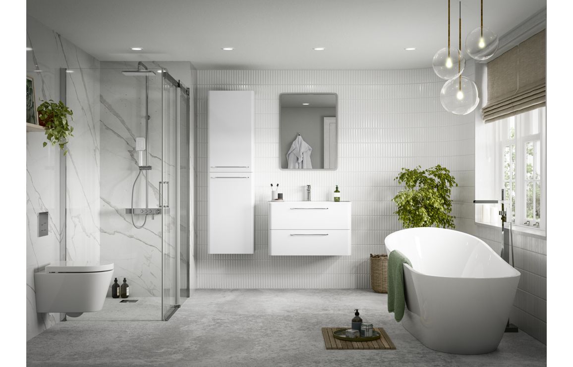 Gatsby 610mm 2 Drawer Wall Unit & Basin - White Gloss - Image 2