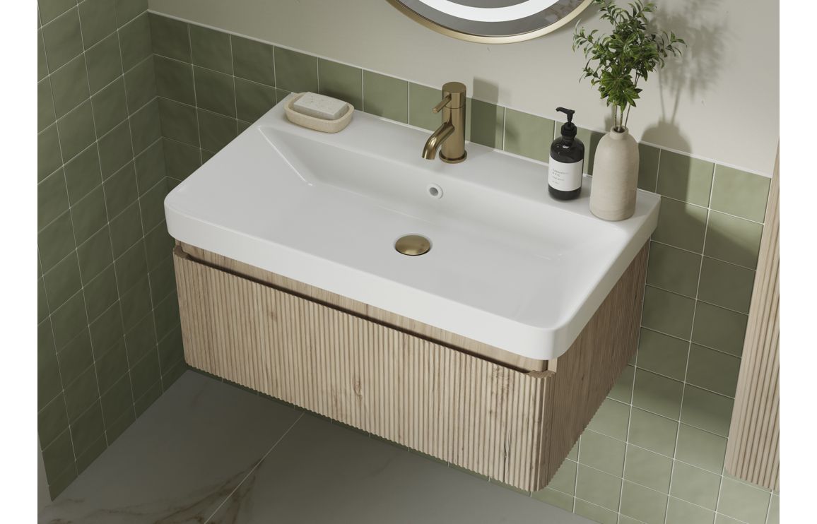 Kuba 605mm Wall Hung 1 Drawer Basin Unit & Basin - Textured Oak - Image 5