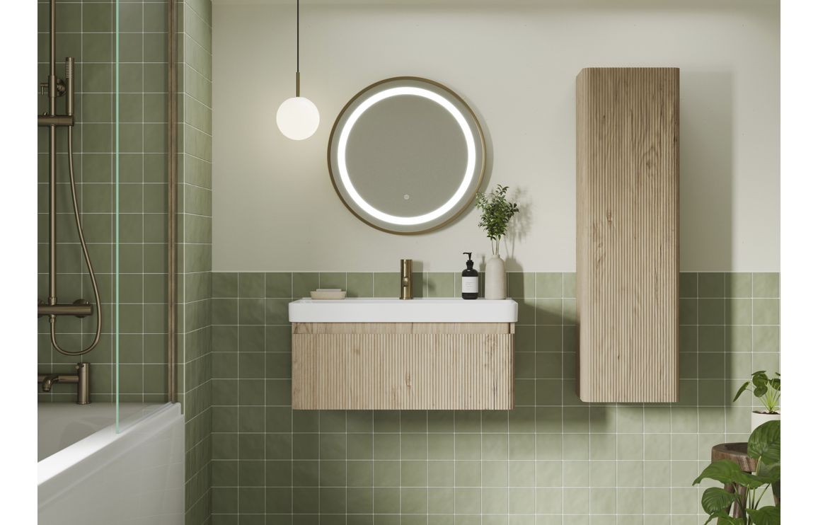 Kuba 605mm Wall Hung 1 Drawer Basin Unit & Basin - Textured Oak - Image 3