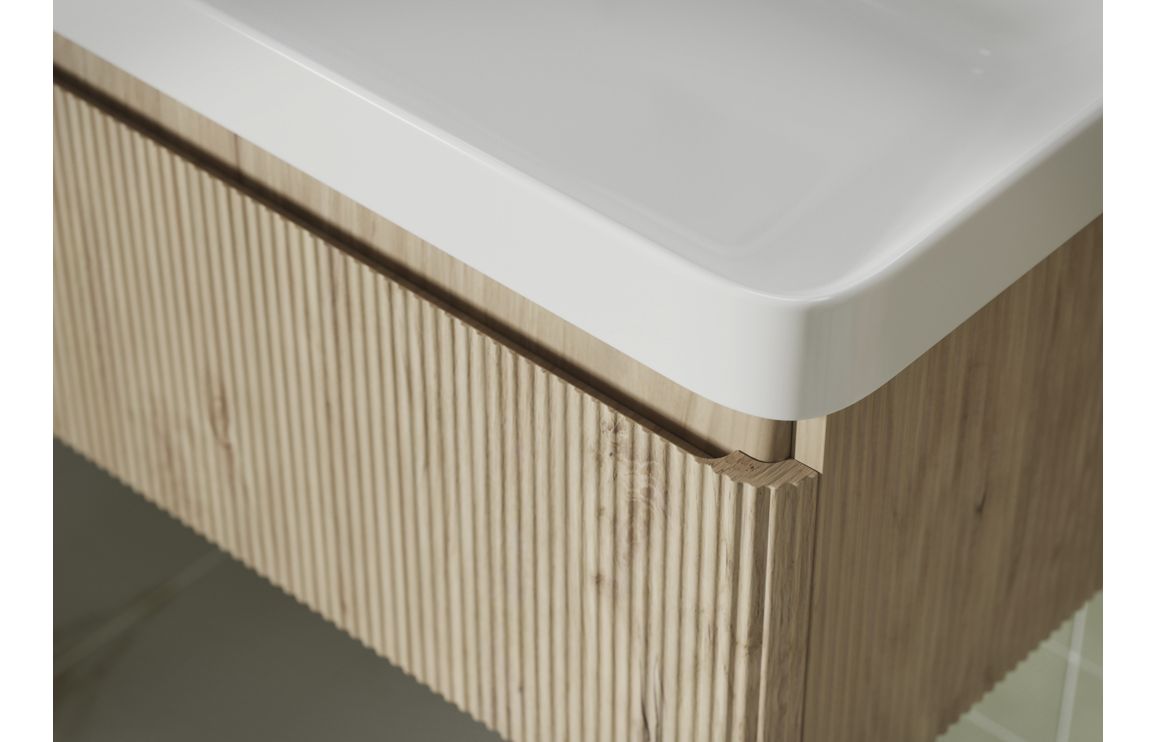 Kuba 605mm Wall Hung 1 Drawer Basin Unit & Basin - Textured Oak - Image 7