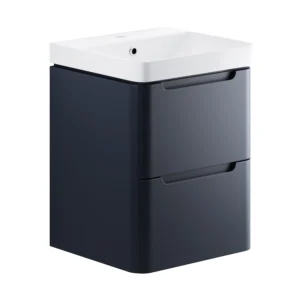 Lambra 500mm 2 Drawer Wall Hung Cloakroom Basin Unit - Matt Indigo