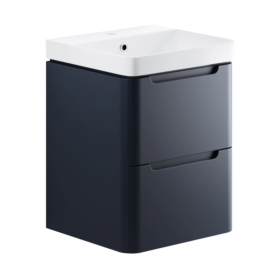 Lambra 500mm 2 Drawer Wall Hung Cloakroom Basin Unit - Matt Indigo