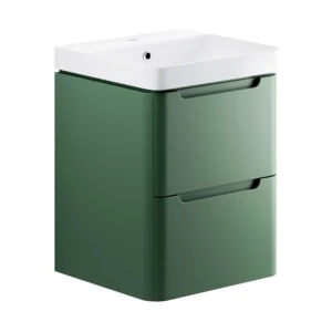 Lambra 500mm 2 Drawer Wall Hung Cloakroom Basin Unit - Matt Sage Green