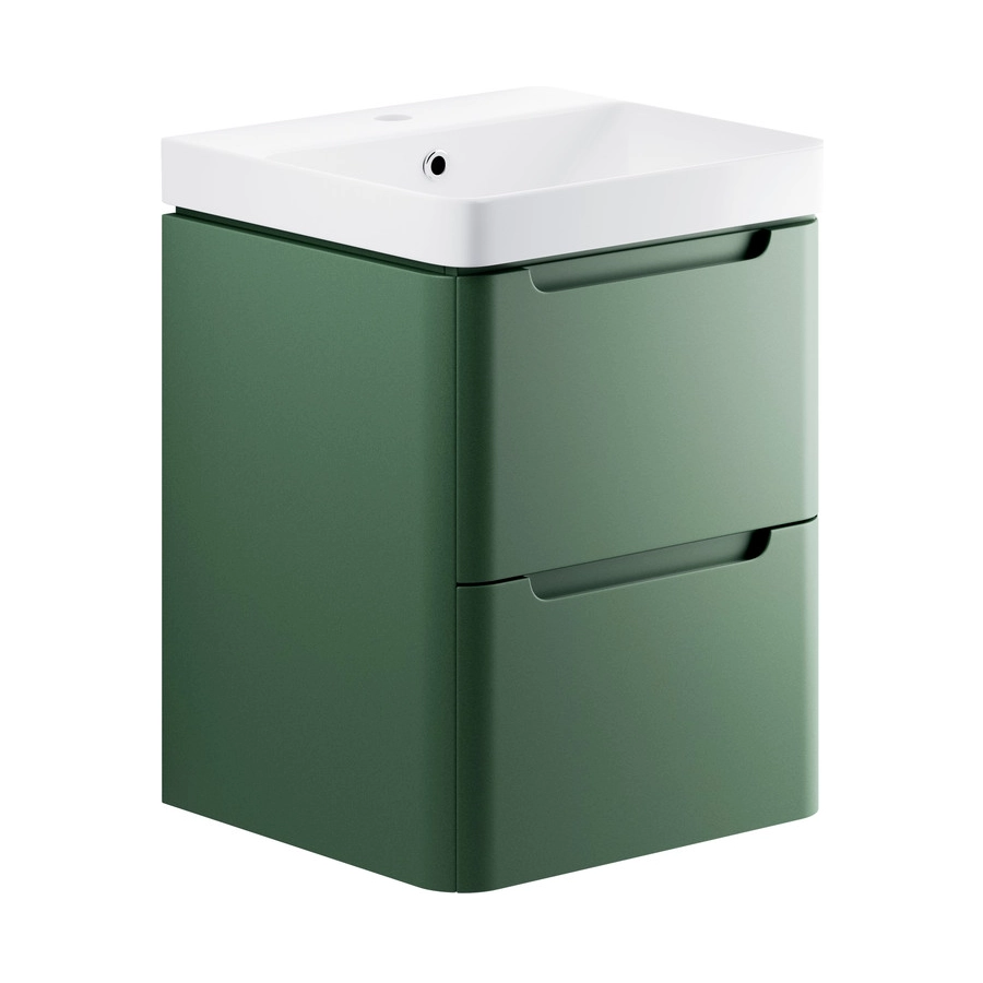 Lambra 500mm 2 Drawer Wall Hung Cloakroom Basin Unit - Matt Sage Green