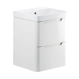 Lambra 500mm 2 Drawer Wall Hung Cloakroom Basin Unit - White Gloss