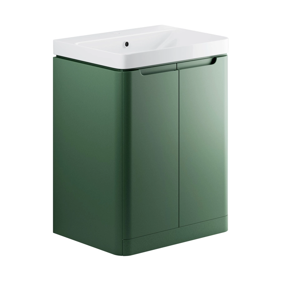 Lambra 600mm 2 Door Floor Standing Basin Unit - Matt Sage Green
