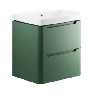 Lambra 600mm 2 Drawer Wall Hung Basin Unit - Matt Sage Green