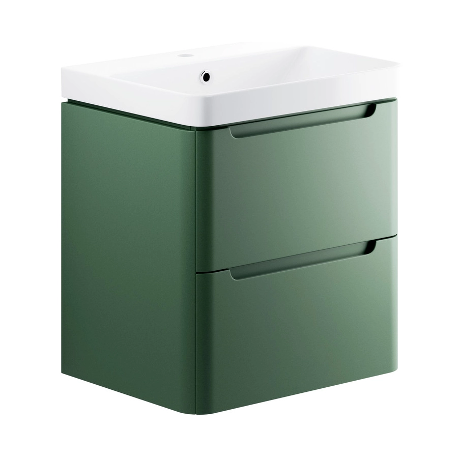 Lambra 600mm 2 Drawer Wall Hung Basin Unit - Matt Sage Green