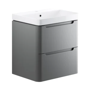 Lambra 605mm 2 Drawer Wall Hung Basin Unit - Matt Grey