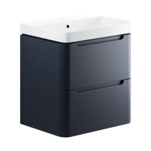 Lambra 605mm 2 Drawer Wall Hung Basin Unit - Matt Indigo