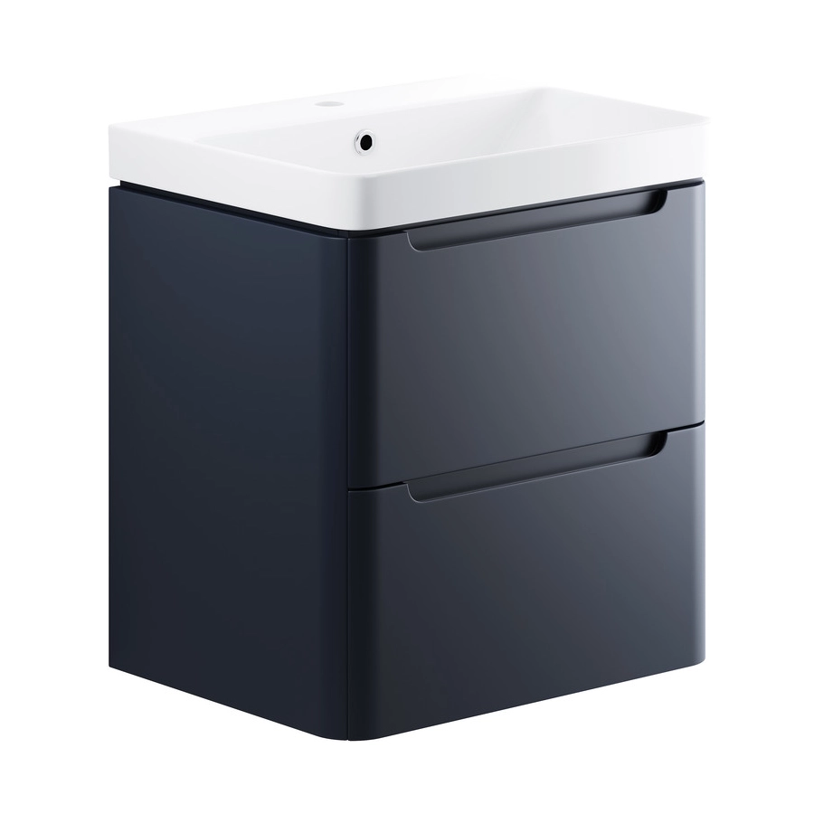 Lambra 605mm 2 Drawer Wall Hung Basin Unit - Matt Indigo