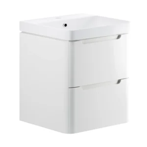 Lambra 605mm 2 Drawer Wall Hung Basin Unit - White Gloss