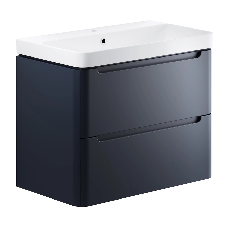Lambra 800mm 2 Drawer Wall Hung Basin Unit - Matt Indigo