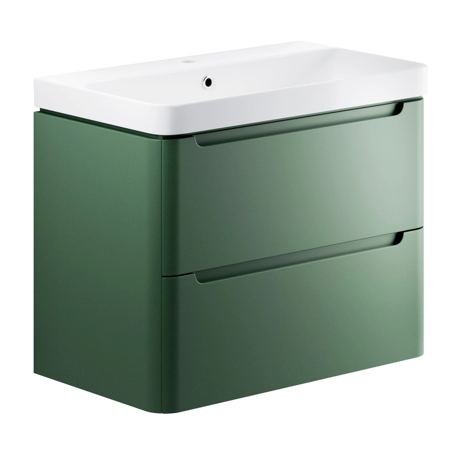 Lambra 800mm 2 Drawer Wall Hung Basin Unit - Matt Sage Green