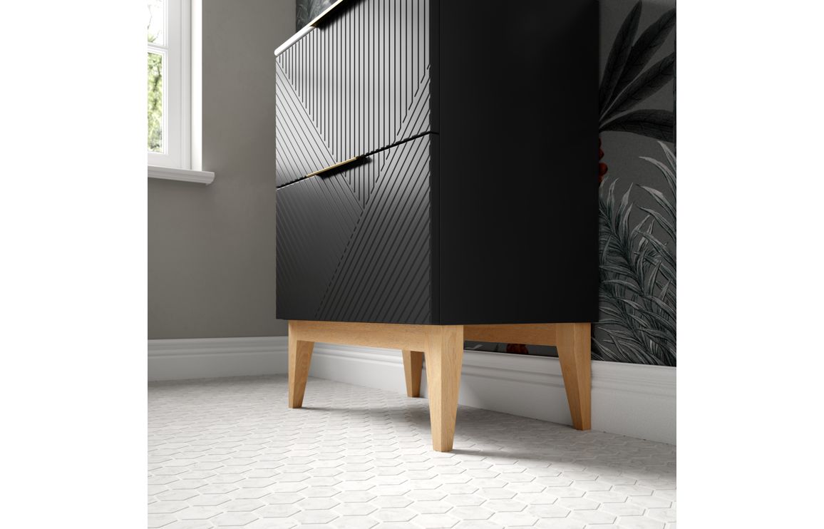 Ligne 610mm Floor Standing 2 Drawer Basin Unit & Maple Oak Effect Worktop - Matt Graphite Grey - Image 3