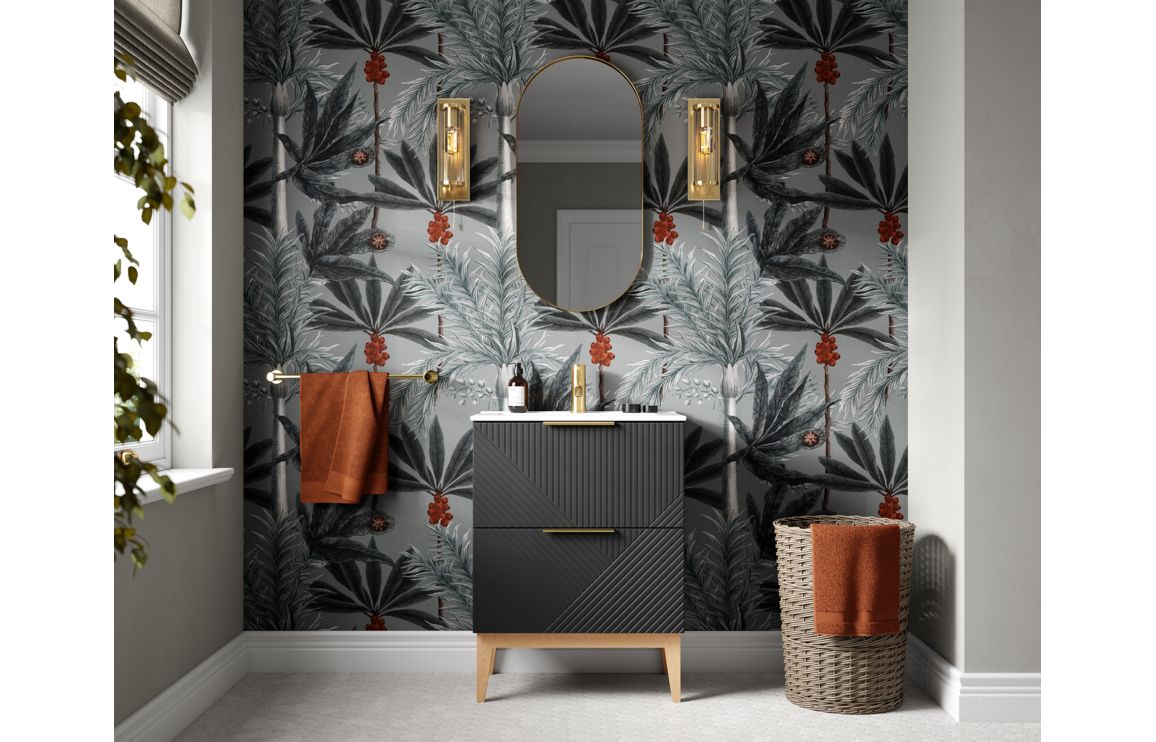 Ligne 610mm Floor Standing 2 Drawer Basin Unit & Maple Oak Effect Worktop - Matt Graphite Grey - Image 2