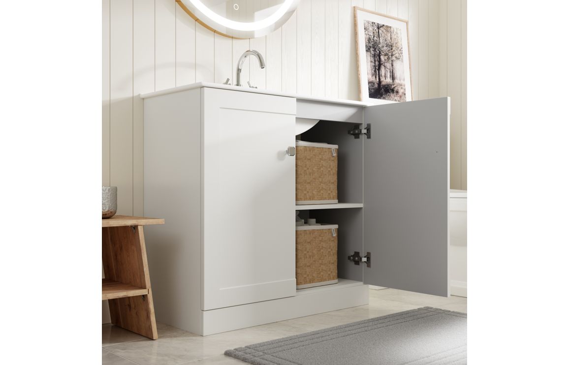 Mayfair 615mm Floor Standing 2 Door Basin Unit & Basin - Matt White - Image 3