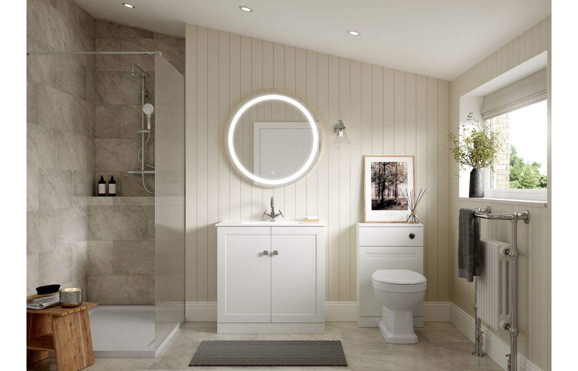 Mayfair 615mm Floor Standing 2 Door Basin Unit & Basin - Matt White - Image 2