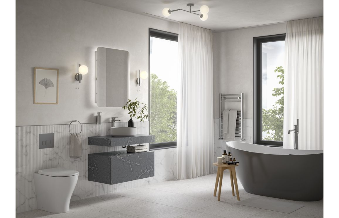 Natural 600mm Wall Hung Grey Marble Basin Shelf & Black Bottle Trap - Image 6