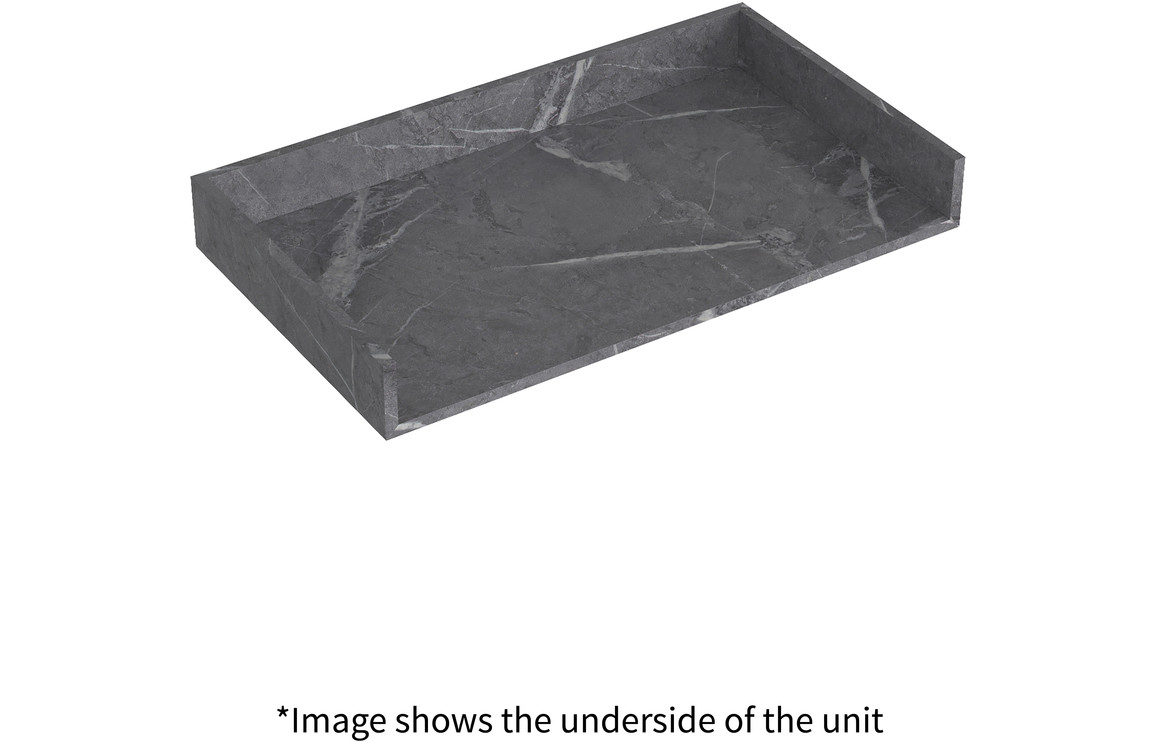 Natural 600mm Wall Hung Grey Marble Basin Shelf & Black Bottle Trap - Image 5