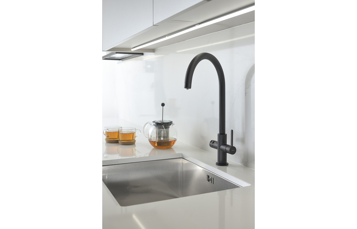 Abode Prothia 3 IN 1 Swan Spout Slimline Monobloc Tap - Matt Black - Image 3