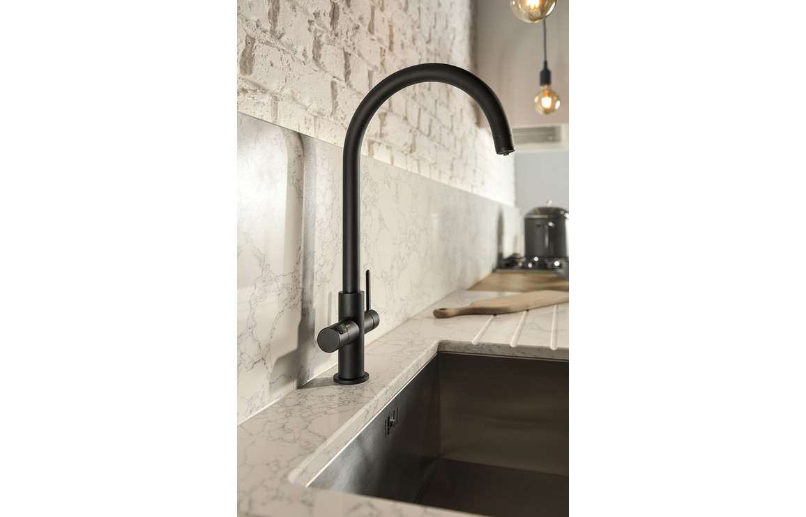 Abode Prothia 3 IN 1 Swan Spout Slimline Monobloc Tap - Matt Black - Image 4