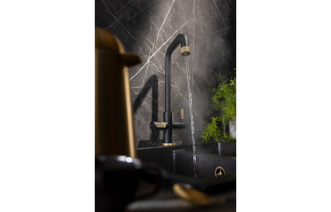 Abode Industria 3 IN 1 Monobloc Tap - Matt Black & Antique Brass - Image 3