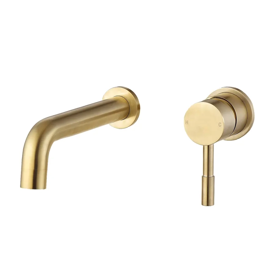 Pescara Wall Mounted Basin Mixer - Brushed Brass