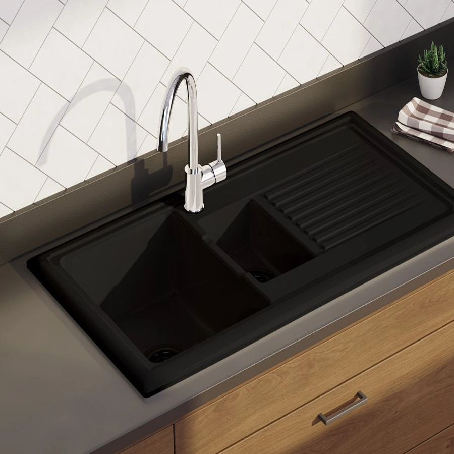 Prima 1.5B 1D Reversible Ceramic Sink - Black
